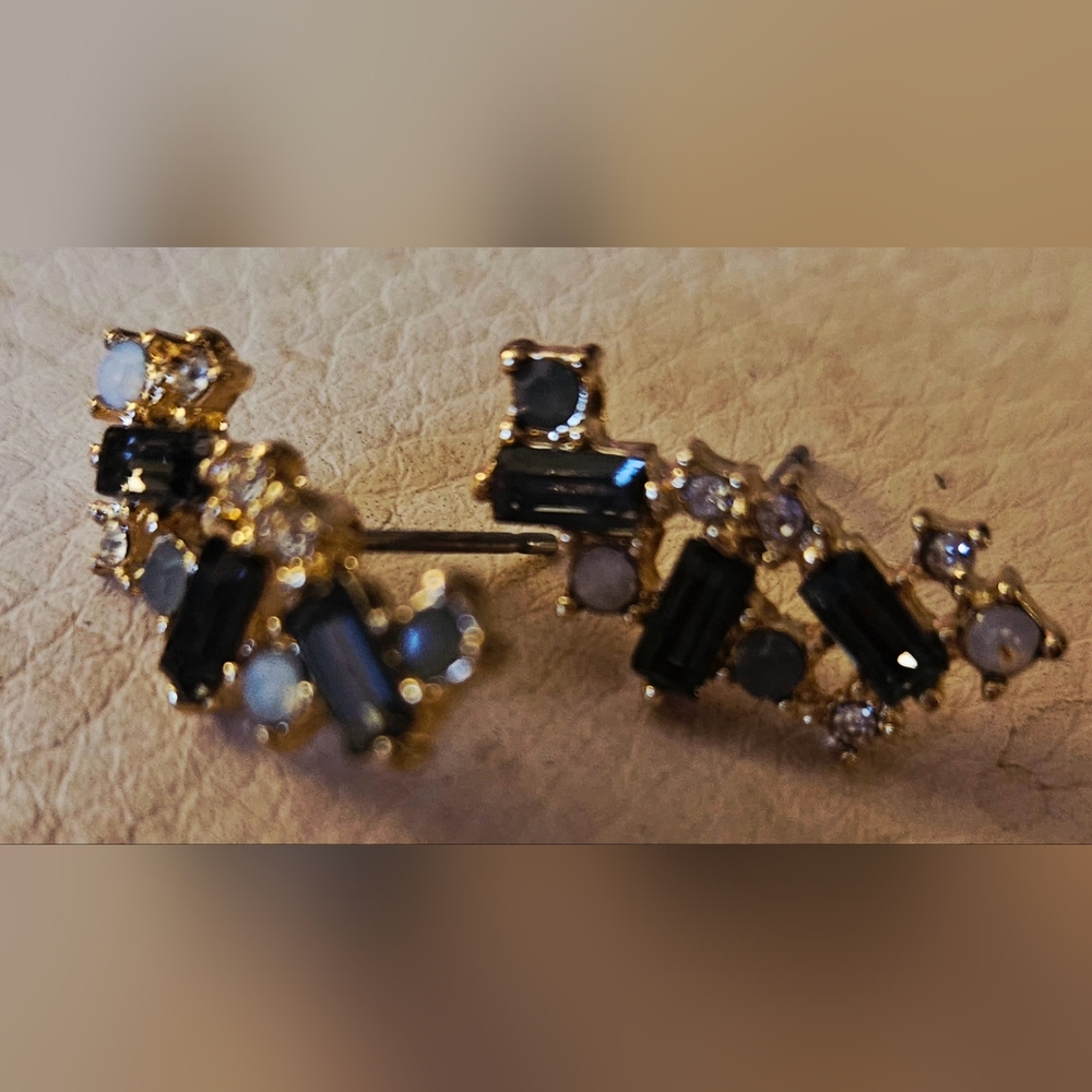 Genuine Sapphire & Crystal Cluster Earrings